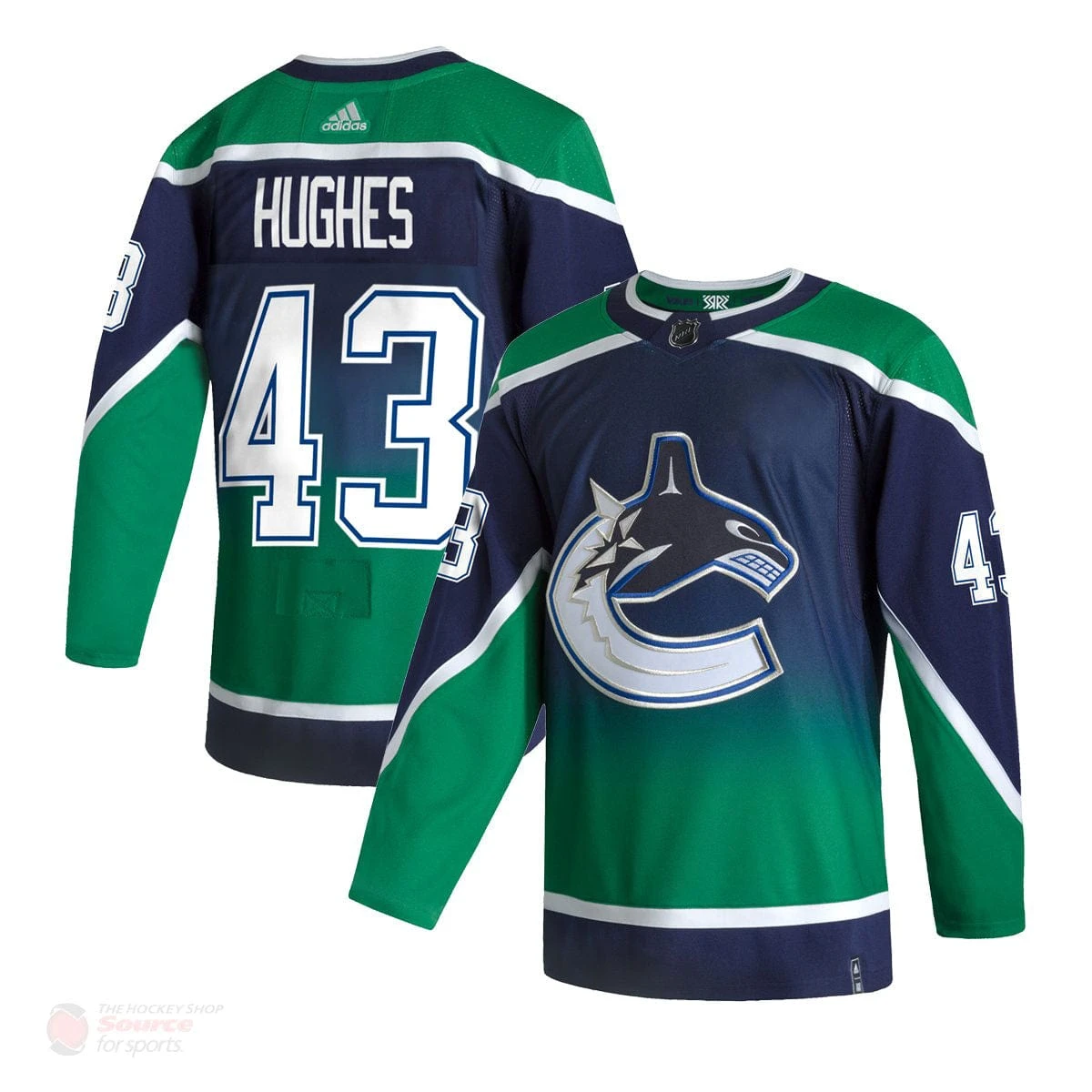 Vancouver Canucks Reverse Retro Adidas Authentic Senior Jersey - Quinn Hughes 3 Vancouver Canucks Reverse Retro Adidas Authentic Senior Jersey - Quinn Hughes