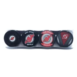 New Jersey Devils Inglasco NHL Logo Hockey Puck (4 Pack)